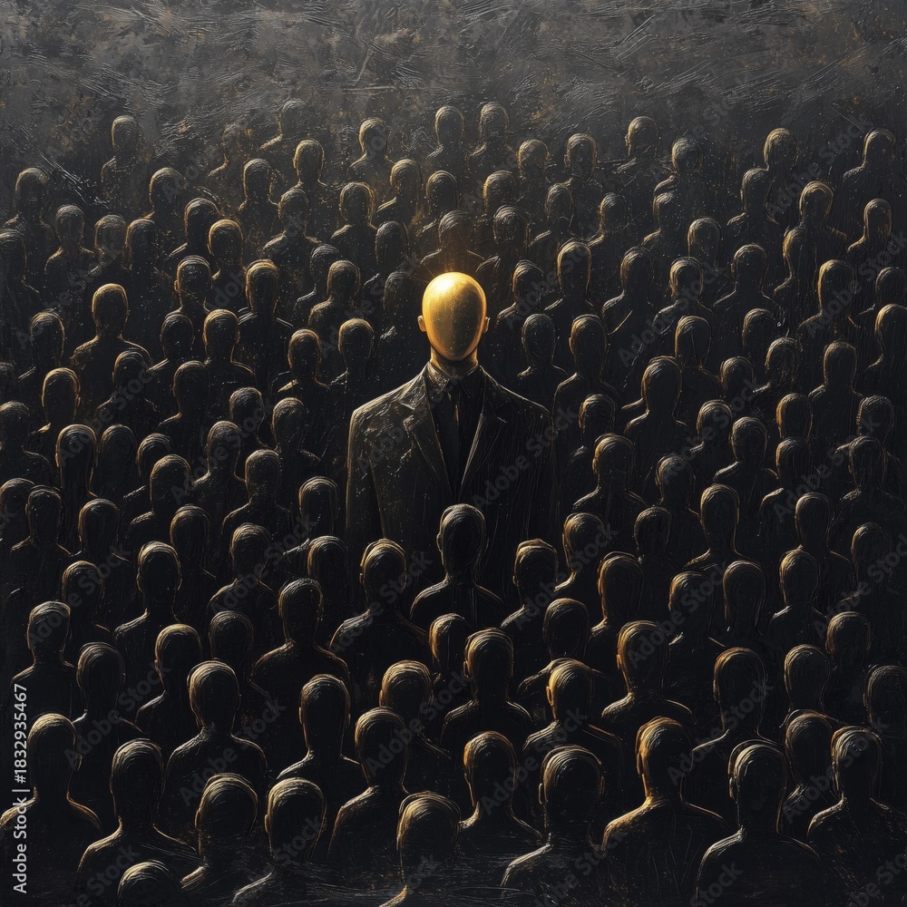 Obraz premium Golden head businessman standing out from the crowd