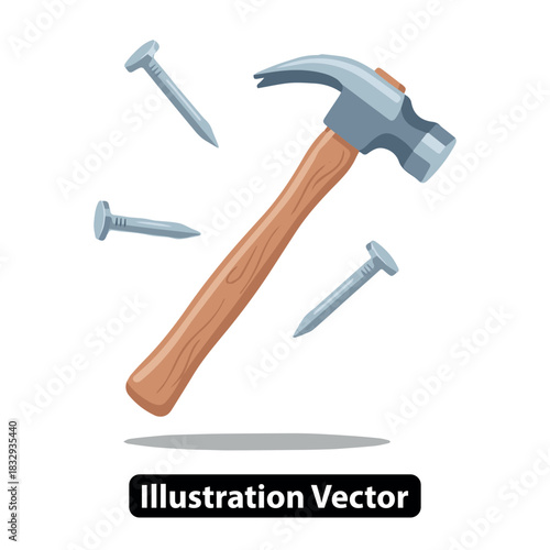 Hammer and Nails Vector Illustration - A Carpenter's Essential Tools for Construction and Repair