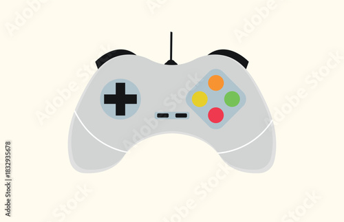 Generic white gamepad illustration in flat design style. For web icons, app interfaces, or as a design element for digital entertainment themes.