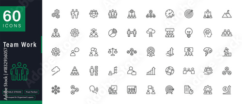 Teamwork and Business Outline Icons Set