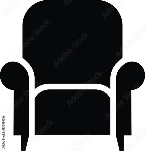 Furniture and chair icon of sofa, armchair, dining chair bar stool lounge seat, director chair table and seating symbols in solid and outline vector isolated on transparent background