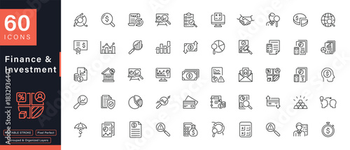 60 Finance and Investment Line Icons Collection