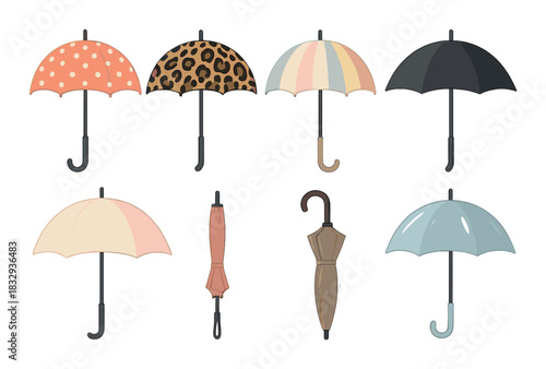Colorful and stylish umbrella collection displayed in soft lighting