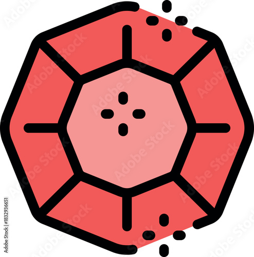 Red gemstone with octagonal cut, sparkling facets, and intense color, ideal for jewelry and luxury design projects