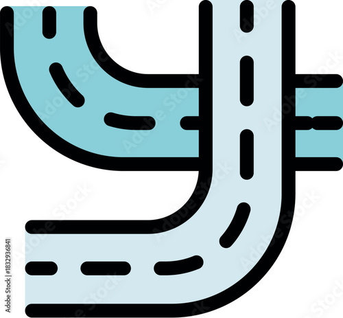 Highway intersection featuring an overpass bridge, connecting two curved roads, symbolizing transportation infrastructure and efficient traffic flow