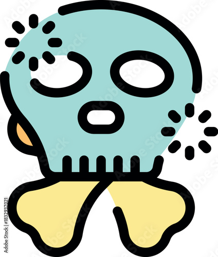 Cartoon skull and crossbones experiencing dizziness, representing poisoning, danger, or a toxic substance