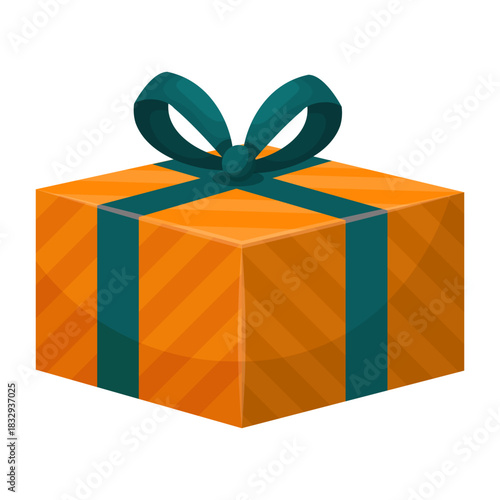 A stylish vector cartoon image of a Christmas gift. Concept for greetings, holidays, and New Year's celebrations. A birthday present. Element for your card design, etc.