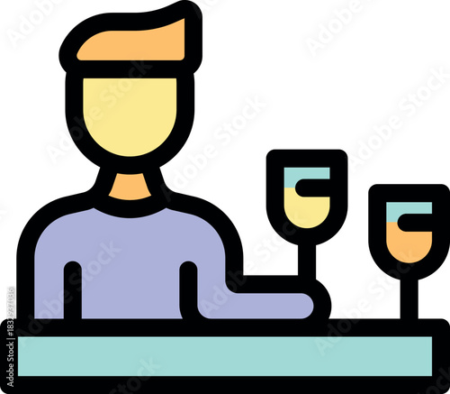 Man relaxing at bar counter, enjoying alcoholic beverages, in a casual and social atmosphere
