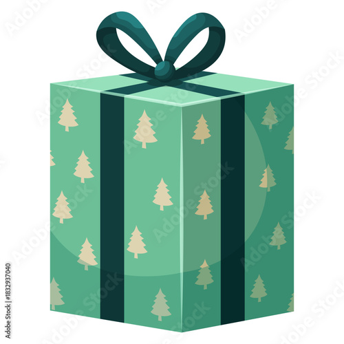 A stylish vector cartoon image of a Christmas gift. Concept for greetings, holidays, and New Year's celebrations. A birthday present. Element for your card design, etc.
