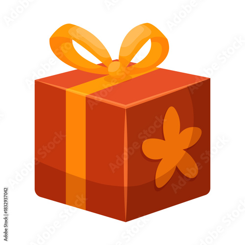 A stylish vector cartoon image of a Christmas gift. Concept for greetings, holidays, and New Year's celebrations. A birthday present. Element for your card design, etc.