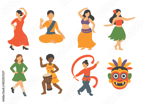 Vibrant cultural dances with diverse characters and traditional costume