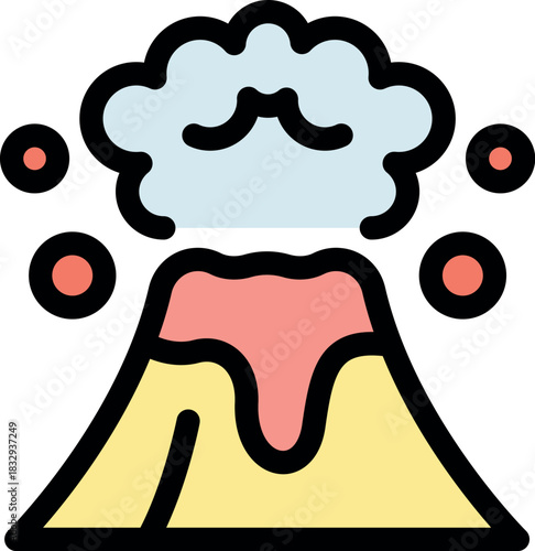 Colorful volcano erupting with smoke and lava, a geological illustration representing volcanic activity