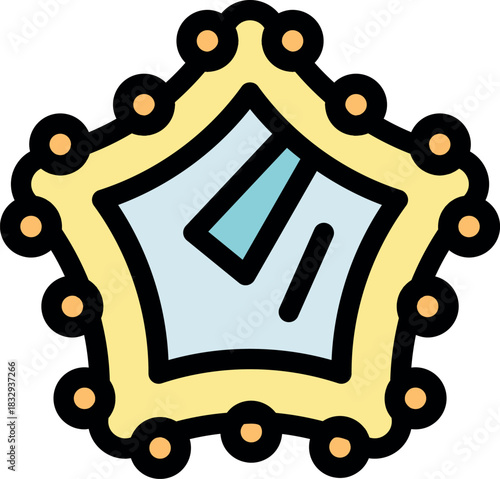 Makeup mirror reflecting light in a star shaped frame, ideal for beauty and fashion concepts