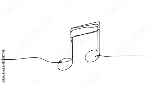 One line art continuous illustration of a music note in minimalist style drawn with a single line, simple and elegant