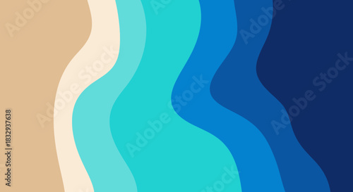 Abstract beach scene with waves and sand vibrant colors.