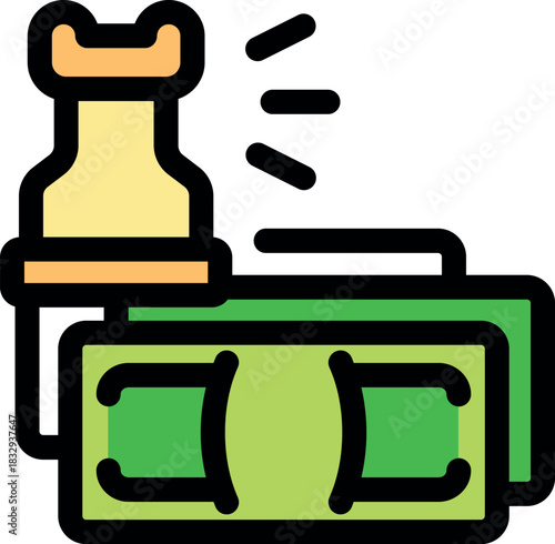 Rook chess piece hitting a stack of cash representing the importance of strategy in financial investments