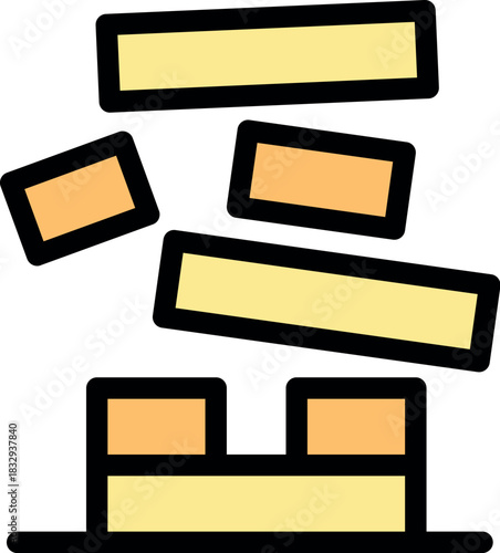 Blocks tumbling down, forming an unstable structure