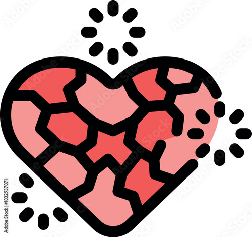 Red heart with cracks and decorative elements around it
