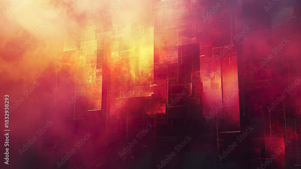 Fototapeta premium Abstract digital art with warm glowing colors and layered geometric shapes creating mysterious and vibrant atmosphere with futuristic feel