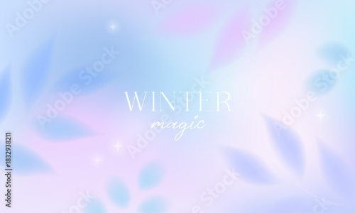 Winter pastel gradient background.Blurred illustration with frozen plants and florals.Dreamy watercolor wallpaper in soft pastel colors.Delicate minimal design for holidays prints;covers;invitations