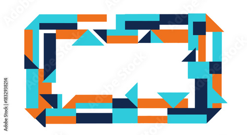 Abstract Geometric Frame Design with Blue and Orange Shapes.