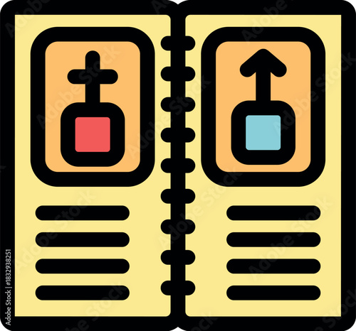 Open instruction booklet with assembly steps showing directional arrows and diagrams
