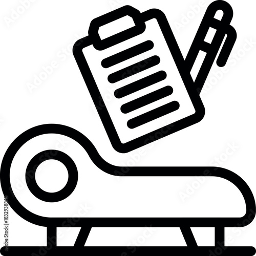 Clipboard with attached pen resting on a treadmill, symbolizing fitness progress tracking and workout planning