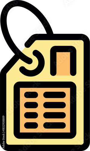 Minimalist luggage tag icon featuring a loop and text details