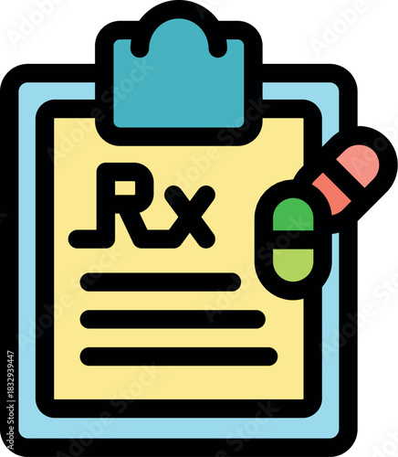 Medical prescription pad displaying the rx symbol and capsules, representing doctor's orders, healthcare, and pharmaceutical instructions