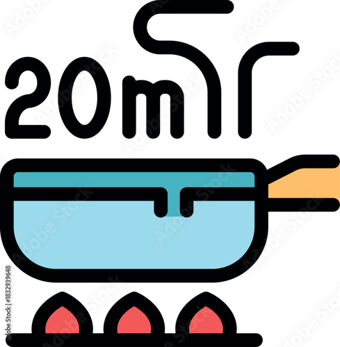 Saucepan heating water on gas stove for twenty minutes, cooking concept