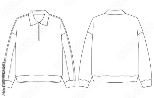 Men's Polo Shirt Long Sleeve Quarter Half  Zip Polo Collar Sweater vector Template