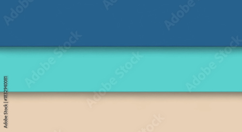 Abstract beach scene with blue sea and tan sand.