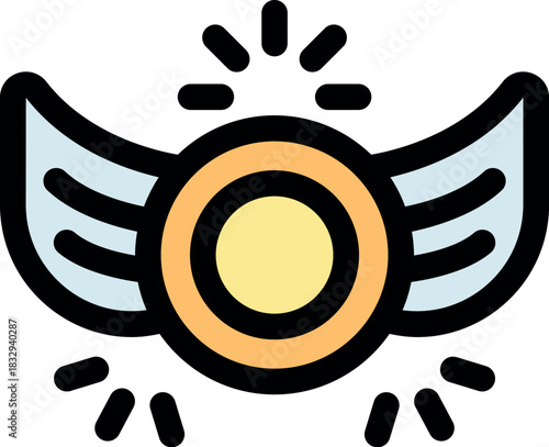 Shiny medal with wings representing success, victory and accomplishment
