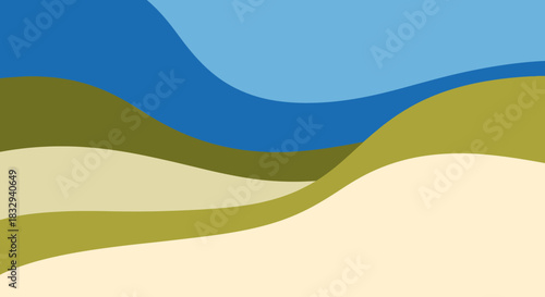 Abstract Wavy Landscape with Blue Sky and Green Hills.