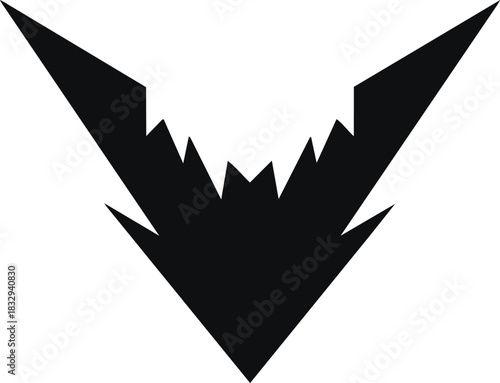 Abstract black V shape with jagged edges on a white background.