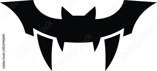 Black Bat with Vampire Fangs Silhouette.