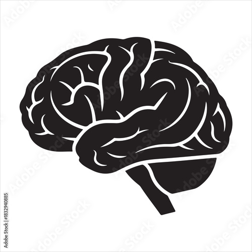 Human Brain Line Art Silhouette Vector Illustration, Minimal Creative Design