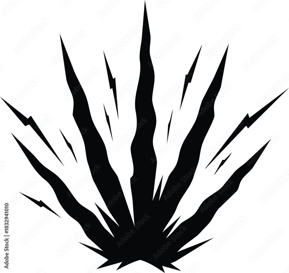 Fototapeta premium Dynamic black explosion burst with sharp jagged lines and lightning bolts creating an impactful visual effect.