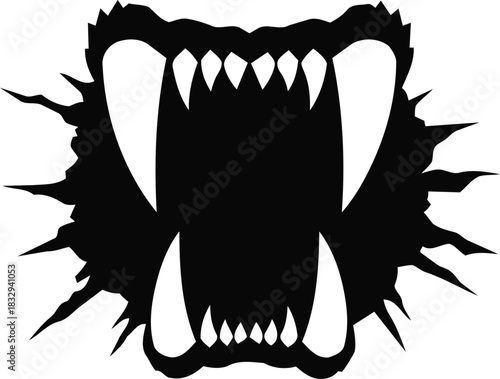 Ferocious Monster Jaws with Sharp Teeth Breaking Through.