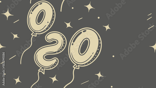 Festive 2020 celebration with balloon numbers and sparkling star decorations