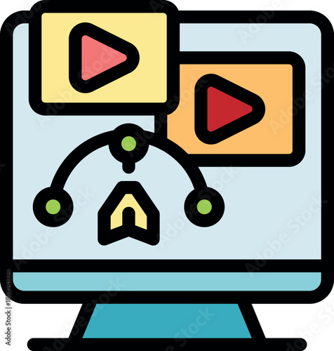 Video editing software is managing and arranging clips on a computer screen, symbolizing creative digital content creation