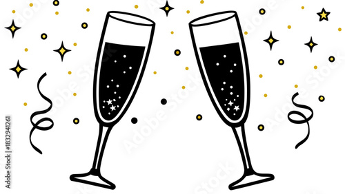 Two champagne glasses toasting for celebration