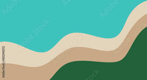 Abstract Wavy Coastline with Ocean and Land.