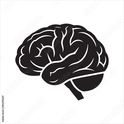 Human Brain Line Art Silhouette Vector Illustration, Minimal Creative Design