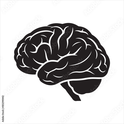 Human Brain Line Art Silhouette Vector Illustration, Minimal Creative Design