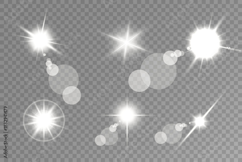Lens Flare, light glow effect. sun or realistic shining star with backlight effect.
bokeh glitter and sparkles or sparkles on transparent background.

