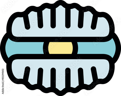 Simple icon of a scallop seashell revealing a pearl and its mantle