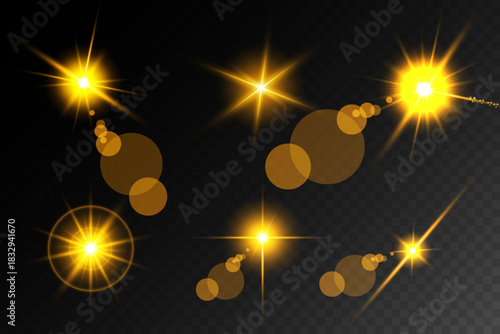 Lens Flare, light glow effect. sun or realistic shining star with backlight effect.
bokeh glitter and sparkles or sparkles on transparent background.
