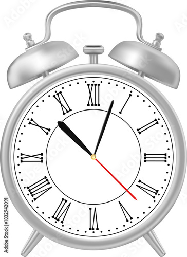 Alarm clock with roman numerals showing time concept