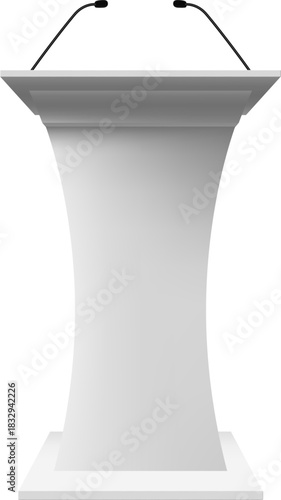 White podium with microphones ready for speech